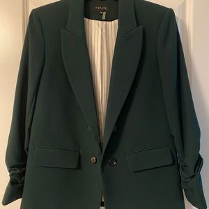 1. State Ruched Sleeve Blazer in Hunter